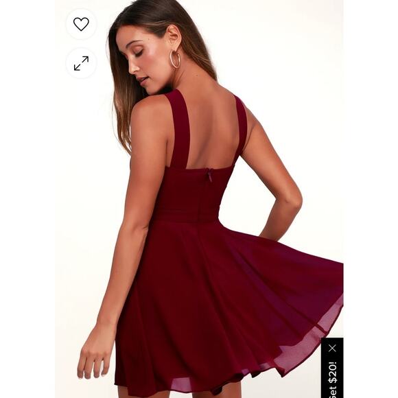 NWT Lulu’s Burgundy Halter Mini Dress S Skater Fit Flare Wedding Party Chic - Picture 3 of 12